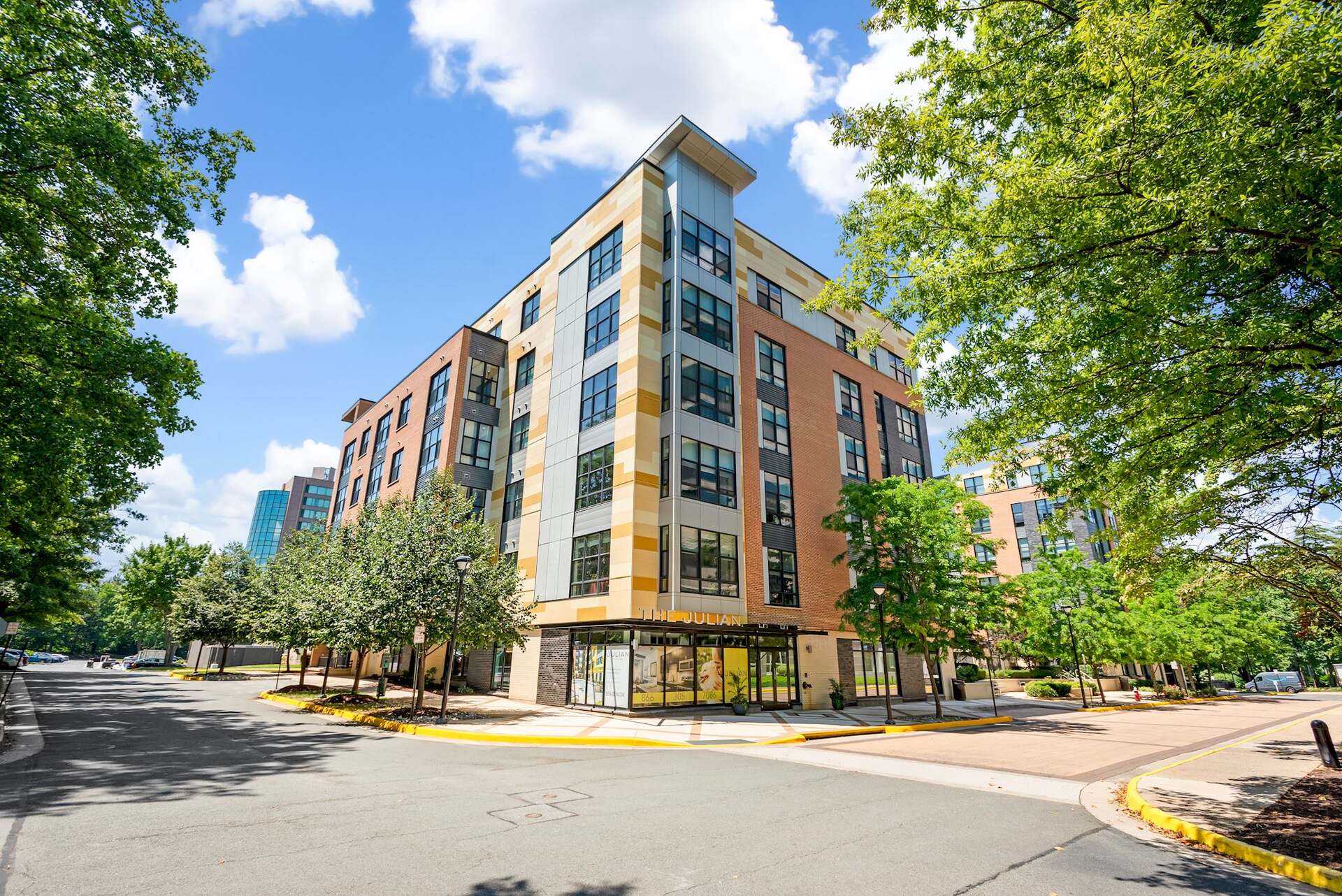 Modern building with ample outside parking